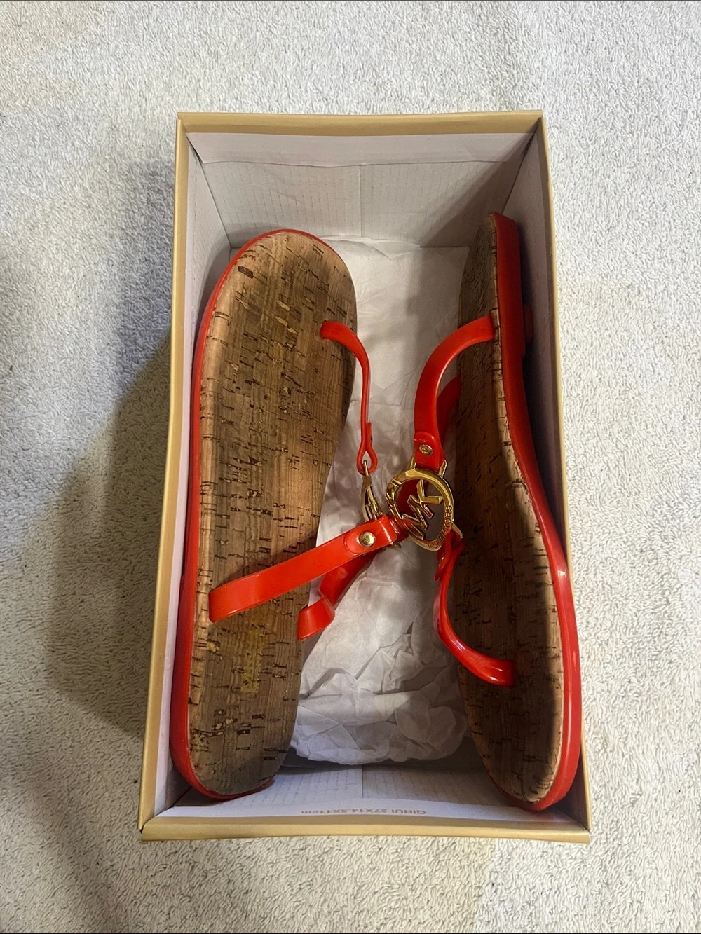 Michael Kors Orange Patent MK Medallion Cork-Print Thongs